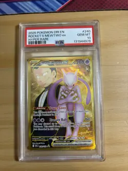 2025 POKEMON DRI EN-DESTINED RIVALS HYPER RARE TEAM ROCKET'S MEWTWO EX PSA 10 - Image 1