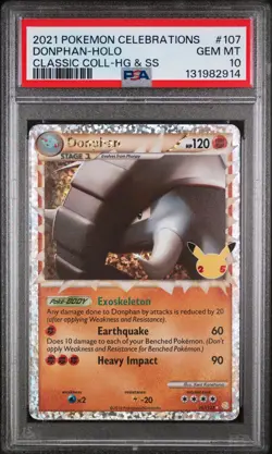 2021 Pokemon Celebrations Classic Holo Heart Gold Soul Silver Donphan PSA 10 - Image 1