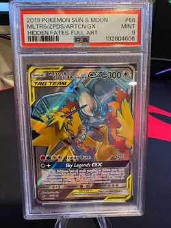 2019 Pokemon Moltres & Zapdos & Articuno GX Full Art Hidden Fates 66 PSA 9 - Image 1