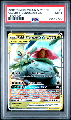 Celebi & Venusaur GX 1/181 - Sun & Moon - Team Up - Pokemon Card - PSA 9 - Image 1
