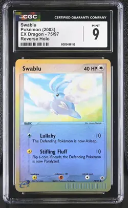 CGC 9 MINT Swablu 2003 EX Dragon 75/97 Reverse Holo Pokemon Card - Image 1