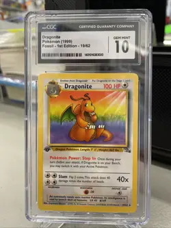 CGC 10 GEM MINT Dragonite 1999 Fossil 1st Edition 19/62 Pokemon Card H1 - Image 1