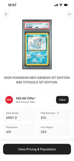 2000 POKEMON NEO GENESIS 1ST ED #80 TOTODILE PSA 9 - Image 3