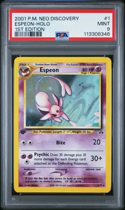 2001 Pokemon Neo Discovery 1st Edition Espeon Holo #1 PSA 9 Mint - Image 1