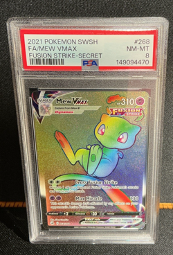 2021 Pokemon SWSH Fusion Strike Secret Sword & Shield #268 Mew Vmax FA PSA 8 - Image 1