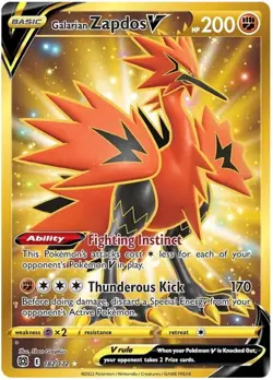 Moderately Played Galarian Zapdos V - 182/172 - Secret Rare Pokemon Brilliant St - Image 1