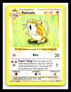 💥 Raticate # 40/102 | Base Set | SHADOWLESS | Vintage Pokemon 1999 TCG | - Image 1