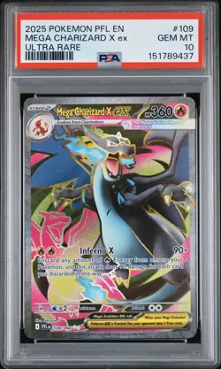 2025 POKEMON PFL EN-PHANTASMAL FLAMES ULTRA RARE #109 MEGA CHARIZARD X EX PSA 10 - Image 1