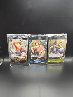 Monkey D Luffy Ace Sabo P-075 One Piece OP13 3 Card Promo Set Sealed - Image 1