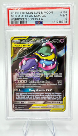 2019 Pokemon S&M Unbroken Bonds Muk & Alolan Muk GX #197 | TAG TEAM | PSA 9 MINT - Image 1