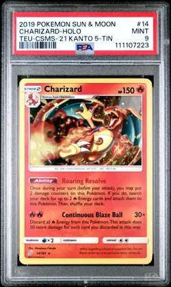 SWIRL🌀- 2019 Pokemon Team Up Charizard-Holo #14 Teu-Csms-'21 Kanto 5-Tin PSA 9 - Image 1
