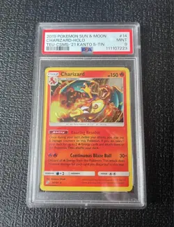 SWIRL🌀- 2019 Pokemon Team Up Charizard-Holo #14 Teu-Csms-'21 Kanto 5-Tin PSA 9 - Image 2
