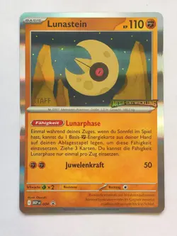 Pokemon Karte Lunastein MEP004 STAFF Prerelease Promo Holo DEU Mega Entwicklung - Image 1