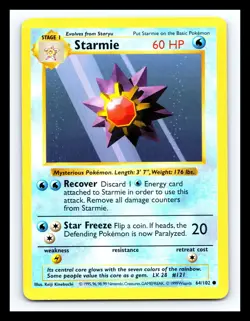 💥 Starmie | Pokemon TCG 1999 | (Shadowless Set) Non Holo Vintage # 64/102 - Image 1