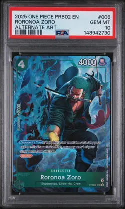 2025 Roronoa Zoro Alternate Art One Piece Card PRB02-006 PSA 10 - Image 1