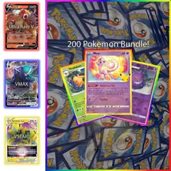 200 Pokemon Cards Bulk Lot | up to 24 Rare Holo Shiny | 1-2x V/VSTAR/VMAX Ultra - Image 1