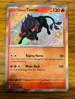 NM! Paldean Tauros (111/091) Paldean Fates Baby Shiny Rare Pokemon Card! - Image 1
