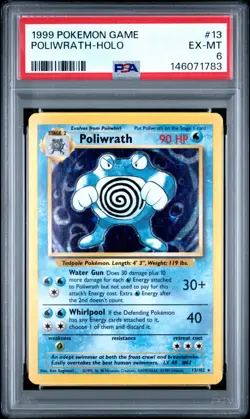 1999 Pokemon Base Set Unlimited - Poliwrath 13/102 - Holo - PSA Graded: 6 - Image 1