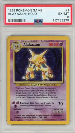 1999 Pokemon Base Set Alakazam Holo Rare 1/102 PSA 6 - Image 1