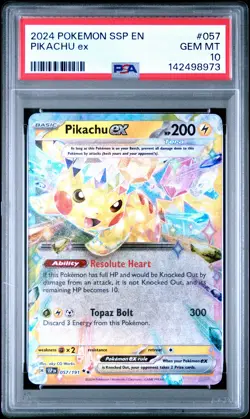 2024 POKEMON SSP EN-SURGING SPARKS #057 PIKACHU EX PSA 10 - Image 1
