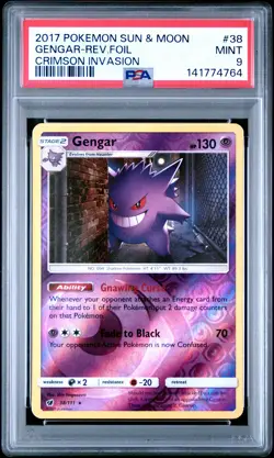 2017 POKEMON SUN & MOON CRIMSON INVASION #38 GENGAR-REVERSE FOIL PSA 9 - Image 1