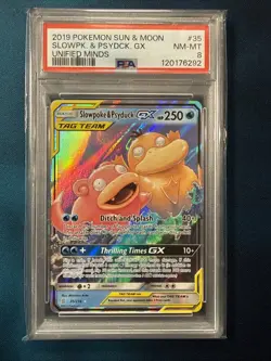 Slowpk. & Psydck. Gx Pokemon Sun & Moon Unified Minds 35 NM PSA 8 - Image 1