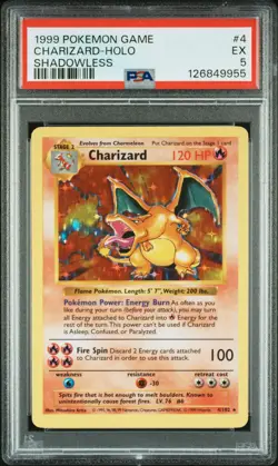 1999 POKEMON BASE SET SHADOWLESS #4 CHARIZARD-HOLO PSA 5 - Image 1