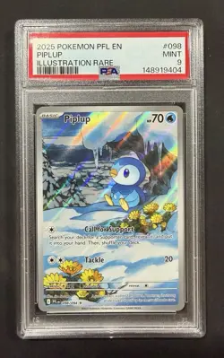 2025 POKEMON PFL EN-PHANTASMAL FLAMES ILLUSTRATION RARE #098 PIPLUP PSA 9 - Image 1