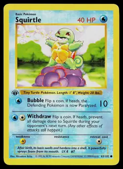 Pokemon Card - Squirtle 1st Edition Base Set Shadowless 63/102 - Image 1