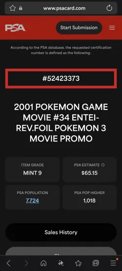 2001 Entei #34 Pokemon Movie 3 Black Star Promo Reverse Holo Card PSA 9 MINT - Image 4