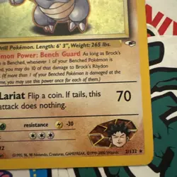 Pokemon Brock's Rhydon 2/132 Holo Rare - 2000 Unlimited Gym Heroes - LP - Image 5