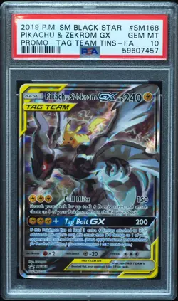 Pikachu & Zekrom GX SM168 PSA 10 Gem Mint Promo Pokemon Card - Image 1