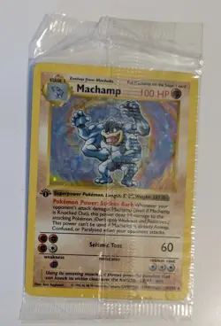 2x 1st Edition base set shadowless Machamps in original wraps - Image 1