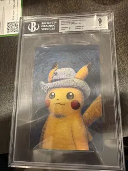 2023 Pokemon Center x Van Gogh Museum Postcard Pikachu with Grey Felt Hat BGS 9 - Image 1