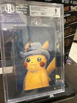 2023 Pokemon Center x Van Gogh Museum Postcard Pikachu with Grey Felt Hat BGS 9 - Image 2