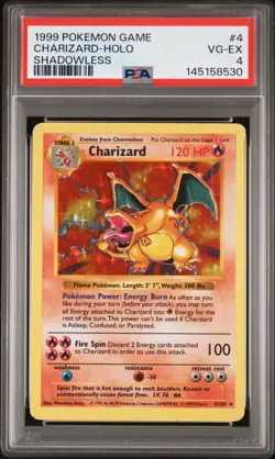 1999 POKEMON GAME SHADOWLESS #4 CHARIZARD-HOLO PSA 4 - Image 1