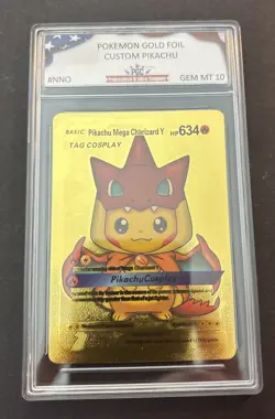 Pokemon Pikachu Mega Charizard Y Cosplay Gold Foil Fan Art Card PGC Gem Mint 10 - Image 1