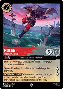 Disney Lorcana TCG - Archazia's Island Mulan Imperial General Super Rare 141/204 - Image 1