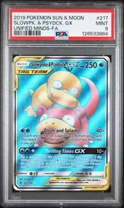 2019 POKEMON SUN & MOON UNIFIED MINDS #217 FULL ART/SLOWPOKE & PSYDUCK GX PSA 9 - Image 1