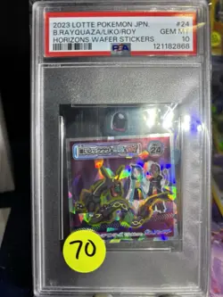 2023 LOTTE POKEMON JPN HORIZONS WAFER STICKERS BLACK RAYQUAZA/LIKO/ROY PSA 10 - Image 1