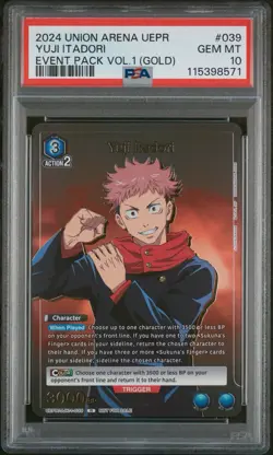 UNION ARENA Yuji Itadori Event Pack Vol. 1 (Gold) Promo JJK-1-039 PSA 10 Gem - Image 1