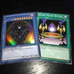 YuGiOH MAGICIAN OF BLACK CHAOS BLACK MAGIC RITUAL - YGLD 2 CARD SET + Bonus Gift - Image 1