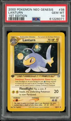 PSA 10 Lanturn 1st Edition Neo Genesis 38/111 Pokemon Card - Image 1