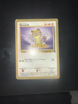 Pokemon 1999 TCG Meowth Gold Border Jungle Promo Vintage Card 56/64 LP Pokemon - Image 1