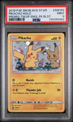 Pokemon Pikachu Team Up Blister Black Star Holo Promo SM162 PSA 9 - Image 1
