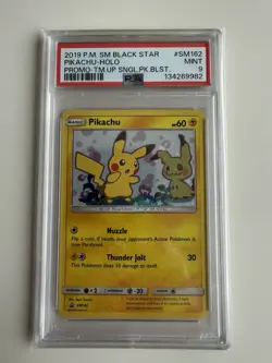Pokemon Pikachu Team Up Blister Black Star Holo Promo SM162 PSA 9 - Image 4