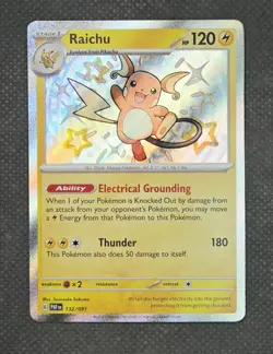Pokemon Raichu 132/091 SV: Paldean Fates Shiny Rare Holo TCG English NM - Image 1