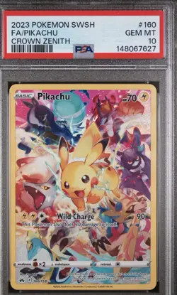 2023 POKEMON SWORD & SHIELD CROWN ZENITH #160 FULL ART/PIKACHU PSA 10 - Image 1