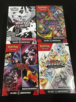 Pokemon TCG Booster Bundle Lot 4 Prismatic Destined Rivals White Flare Mega PFL - Image 1