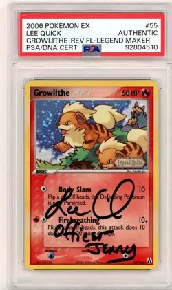 PSA Signed Lee Quick Pokemon Growlithe EX Legend Maker 55/92 Reverse Holo - Image 1